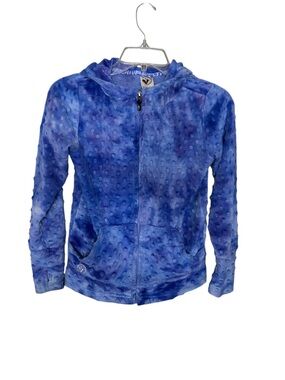 Limeapple Girls Blue Minky Dot Zip Hoodie Jacket Size 10/12 Soft Plush